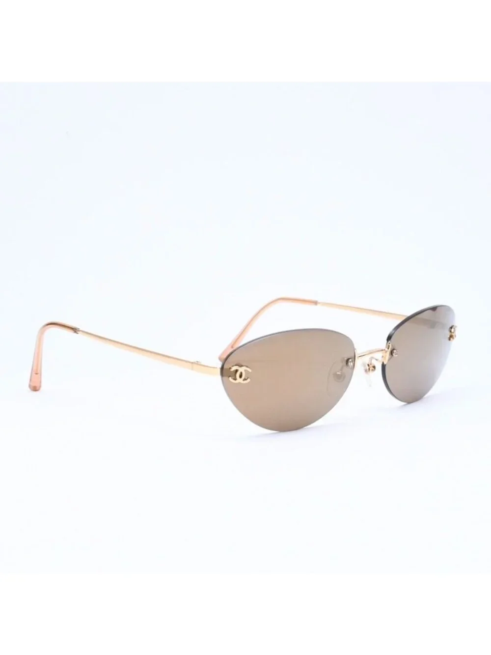 Chanel Rimless Sunglasses Eyewear CC Logo Gold